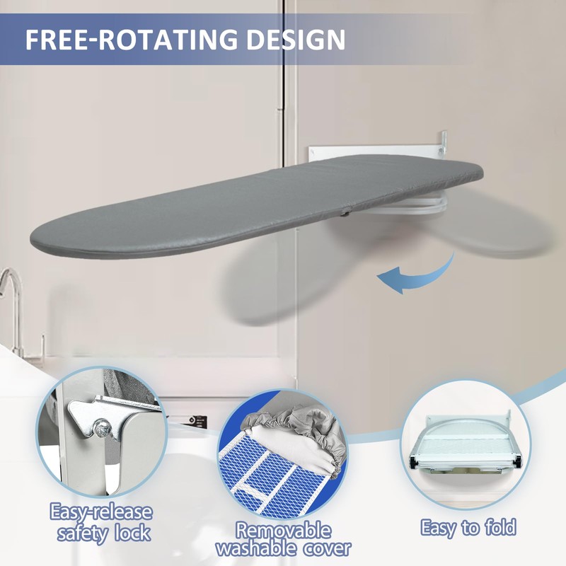 VerRich Foldable Wall Mounted Ironing Board 36” x 12”180°Rotatable Ironing