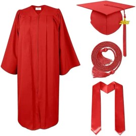 Matte Graduation Cap and Gown with Graduation Honor Cords, Plain Stole, and 2025 Tassels for High School and BachelorSize: 66", Color: Red