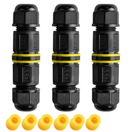 IP68 Waterproof Junction Box Outdoor I-Shape 2way 3Pin (AC450v,13.5A) M16 Wire Range(5.5-7.5mm) Electrical Cable Connector,Suitable for Repair and Extend Power Cables,UL（3Pack）