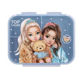 Depesche TOPModel Team Teddy 13255 Lunch Box in Pink with Model Motif and Chequered Pattern, Lunch Box with 3 Compartments and Transparent Blue Lid