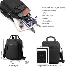 zhongningyifeng Men's Shoulder Bag Nylon Crossbody Bag Waterproof Casual Black Messenger Bag for Work Travel School