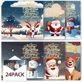 GORDEPENT christmas money cards assortment (24 blank Christmas Cards with envelopes) xmas holiday cards bulk New year gift,4 Assorted design,4''x6'' inchs small 24pack of christmas cards for kid