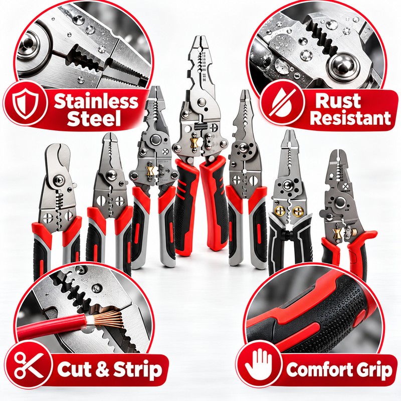 12-in-1 Multifunctional Wire Stripper Pliers, Foldable Electrician Tool with Live/Neutral
