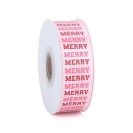 Meseey Gingerbread with Candy Canvas Ribbon 7/8 Inch 20 Yards Pink White Merry Christmas Candy Cane Fabric Craft Ribbon for Christmas Gift Wrapping Wreath Bow DIY Crafts Supplies (Pink Merry)