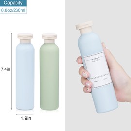 UMETASS - Botellas de champú de viaje de 8.8 onzas, recargables con tapa abatible para artículos de cambiador, botellas grandes de champú y acondicionador de viaje a prueba de fugas (azul y verde)