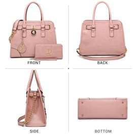Dasein Women Handbags Top Handle Satchel Purse Shoulder Bag Hobo Bag Work Bag Set 2pcs (Croco Pink)
