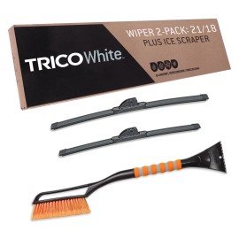 TRICO White 21 & 18 Inch 2 Pack with  Snow Brush and  Ice Scraper (35-2118IS)