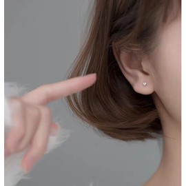 Silver 925 Earrings, Heart, 0.1 inch (3 mm), Small, Small, 18K Coating, 18K Gold, Hypoallergenic, Sterling Silver, Cubic Zirconia