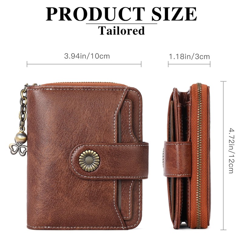 SENDEFN Purses for Women Genuine Leather Small Bifold Compact Womens
