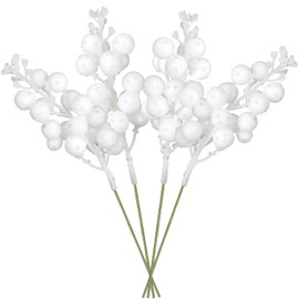 DearHouse 14 Pack Christmas Glitter Berries Stems, 7.8Inch Artificial Christmas Picks for Christmas Tree Ornaments, DIY Xmas Wreath, Crafts, Holiday and Home Decor (White)
