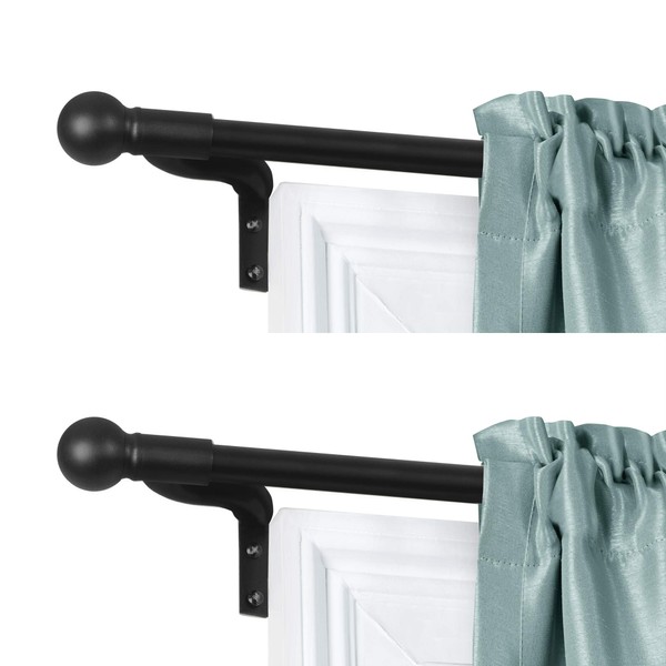Zenna Home, Black, Smart Measuring Easy Install Adjustable Café Window 48 in, with Ball Finials, 2-Pack of Rods, 18-48 inches