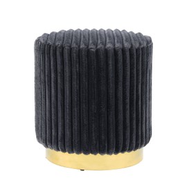 Furniture of America Vail Modern 17-inch Upholstered Ottoman with Channel Tufting and Gold Stainless Steel Base, Vanity Stool Chair, Small Foot Stool for Bedroom, Living Room, Entryway, Dark Grey