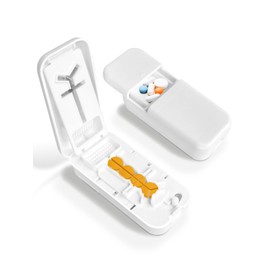 Tablet Divider, Tablet Divider for All Tablets, Portable Tablet Cutter with Storage Compartment and Sharp Blades, Comfortable to Carry (1 White)