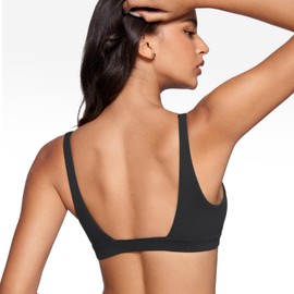 INGIA Sujetador Deportivo Mujer Acolchado con Cuello en V Profundo de Bajo Impacto Fitness Yoga Contour Crop Top con U Espalda Sin Varillas Negro Grande