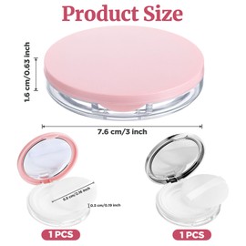IANFAN 2 Pcs Loose Powder Container with Puff, 0.18 oz Refillable Empty Powder Compact Portable Empty Makeup Powders Travel Container with Mirror and Elasticated Net Sifter for Women (Pink Silver)