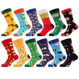 WeciBor Mens Dress Colorful Novelty Funny Socks, 12 Pack Multicolor Food, Sizes 12-14
