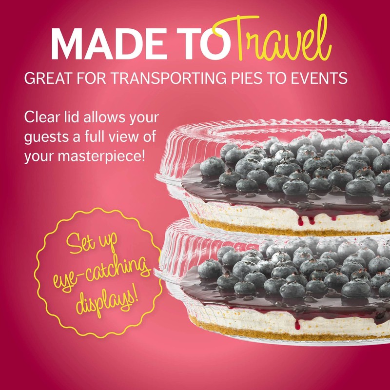 Supellectilem 9" Plastic Disposable Pie Containers with Hinged Locking Lids