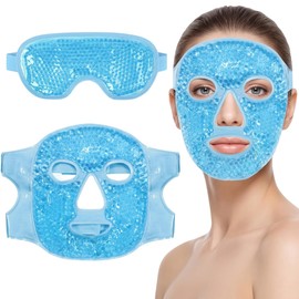 2 Piezas Máscaras de Hielo para Ojos y Cara, Mascarilla de Gel Facial FríaCaliente, Alivio Rápido Ojeras, Bolsas y Estrés, Ideal Dormir y Migraña