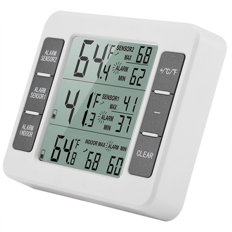 Refrigerator Thermometer, Wireless Digital Freezer Thermometer with 2 Sensors &