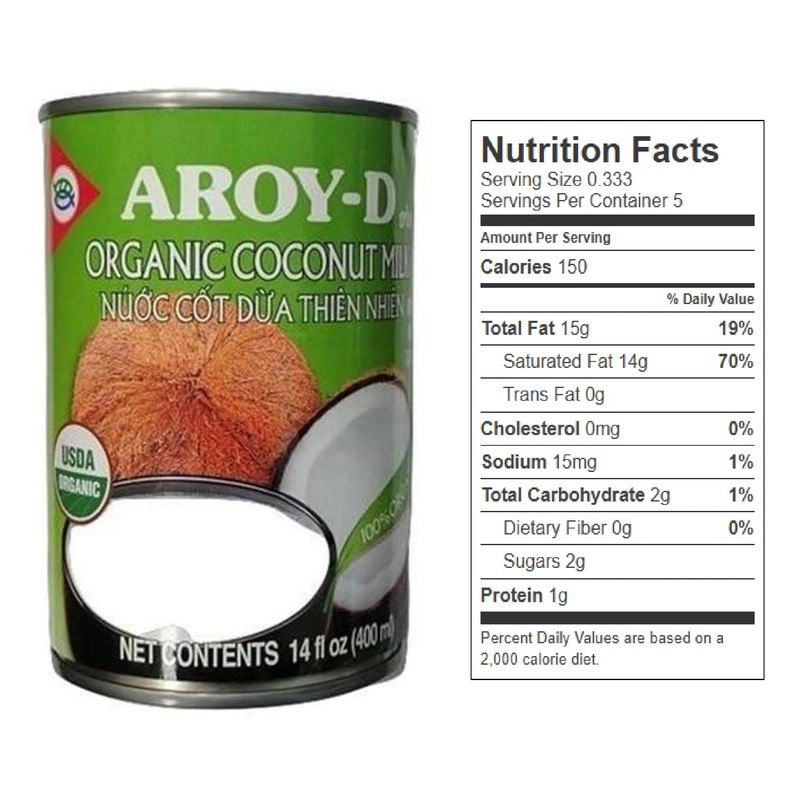 AROYD 100% Organic Coconut Milk 14oz 400ml USDA Organic (Pack