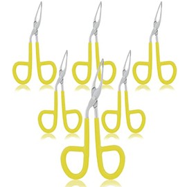 VISION TEK MED 6 Pieces Tweezers Scissor Handle Straight Tip Scissor Shaped Eyebrows Tweezers for Hair Plucker Remover Facial Hair Eyebrows Care (Yellow)