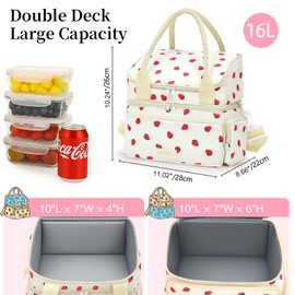 MYSHELL Lunch Bag for Women, Double Deck Large Insulated Adult Lunch Box, Reusable & Leakproof Lunchbox Cooler Bag with Shoulder Strap for Work Picnic Beach, Cute Corduroy, 16L