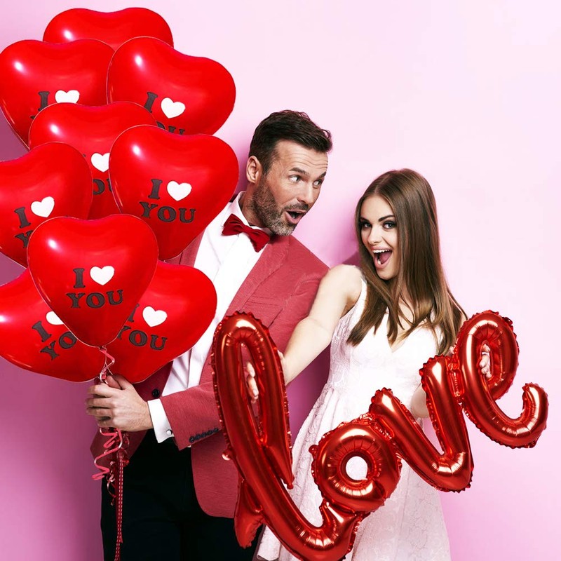 50 Pieces Red Love Heart Balloons Heart Balloons for Valentine's