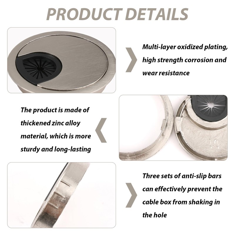2 Pack 60mm Desk Grommet Kit,Zinc Alloy Desk Hole Covers,Computer