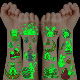 Easter Tattoo Children's Luminous 12 Sheets Easter Eggs Tattoos Stickers Skin-Friendly Children's Tattoos for Boys Girls Easter Gifts for Children Small Easter Children