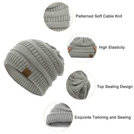 Durio Winter Hats for Women Knit Beanie for Women Warm Beanie Hat Thick Cozy Beanie Hat Black & Light Grey & Beige & Brown One Size