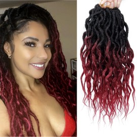 Faux Locs Crochet Hair 16 Inch Soft Locs 7Packs Boho Goddess Locs Crochet Hair with Curly Ends Pre-looped Crochet Locs for Black Women Dreadlock Synthetic Crochet Braids (1B/BUG, 16Inch(Pack of 7))
