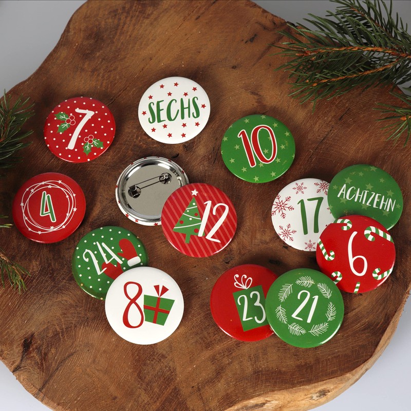 Papierdrachen 24 Advent Calendar Numbers on Buttons - Lapel Pins