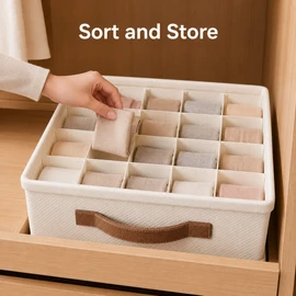 Closet Storage Box with Dividers for Underwear and Socks - Foldable 20-Grid Fabric Organizer for Bras, Ties and Small Garments 20 Grid