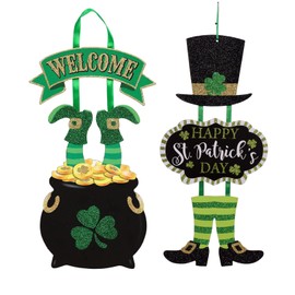 Greenbrier Int. Happy Saint Patricks Day Sign,Glittery Wall Decor,Welcome Sign by Greenbrier Green, Black, Gold, Yellow, White 18 inches long