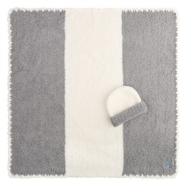 KASHWÉRE Baby Blankets - Center Stripe Soft Chenilla™ with Matching Cap, Stone/Crème