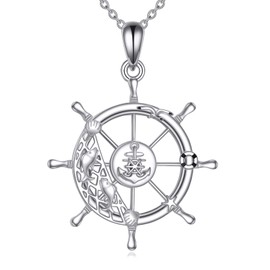 YFN 925 Sterling Silver Compass Necklace Anchor Necklace Compass Chain Gifts for Father's Day Graduation Gift Jewellery for Men and Women, Sterling Silver, No Gemstone