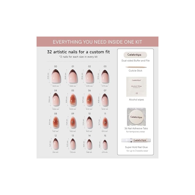 Celebritips Uñas Postizas Decorativas | Amber Muse, Uñas Cortas Almendradas,