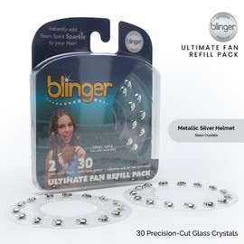 blinger® Ultimate Fan Refill Pack with 30 Precision-Cut Glass Crystals |Instantly Sparkle in Team Spirit Colors | Hair-Safe – Bling In Brush Out - Metallic Silver