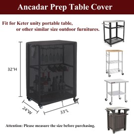 Andacar Prep Table Cover for Keter Unity Small Portable Table, 33inch Outdoor BBQ Cart Cover Buffet Grill Table Cover Bar Tool Cart Cooler Covers Waterproof