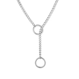 Heart O-ring Slip Chain Choker Necklace for Women Stainless Steel Cuban Chain Heart Necklace Punk Rock Collar Necklace Adjustable Lariat Y Necklace for Men (Silver 2)