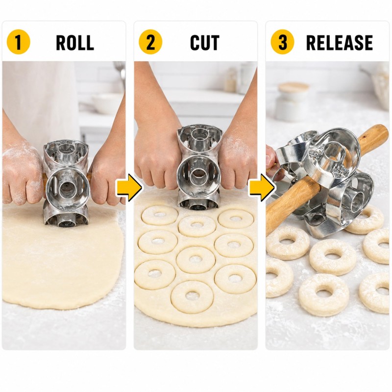 Donut Cutter Roller with Hole, Metal Doughnut Cutter for Baking
