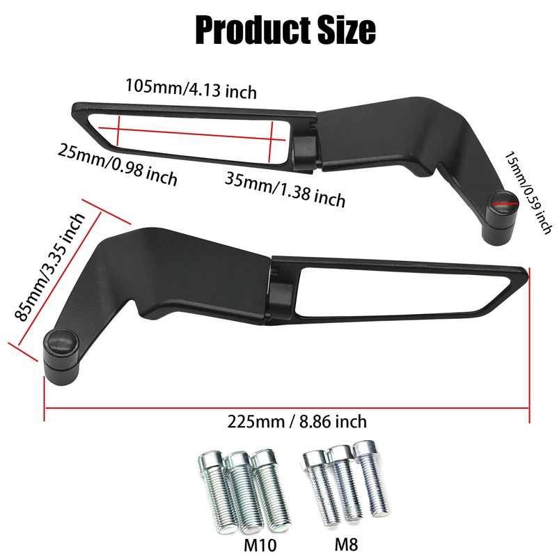 KAIQIVEM Motorcycle Mirrors Stealth Wind Wing Side Rearview Mirrors Compatible