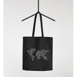 Autiga® Jute Bag World Map Low Polygon Cotton Bag Shopping Bag Black 2 Long Handles