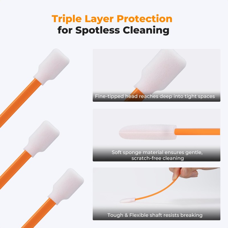 K&F CONCEPT Foam Cleaning Swabs, Individually Wrapped Foam Sticks for