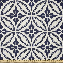 ABAKUHAUS Floral Fabric Japanese Mandala Stretchy with Elestane for DIY Sewing 2 Meters Blue