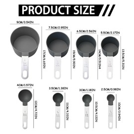 8 Pcs Measuring Cups and Spoons Set Measuring Spoons Sets Cup Measurements Set Nesting Measuring Cups for Measuring Dry or Liquid Ingredients Kitchen Gadgets for Cooking Baking (Grey)