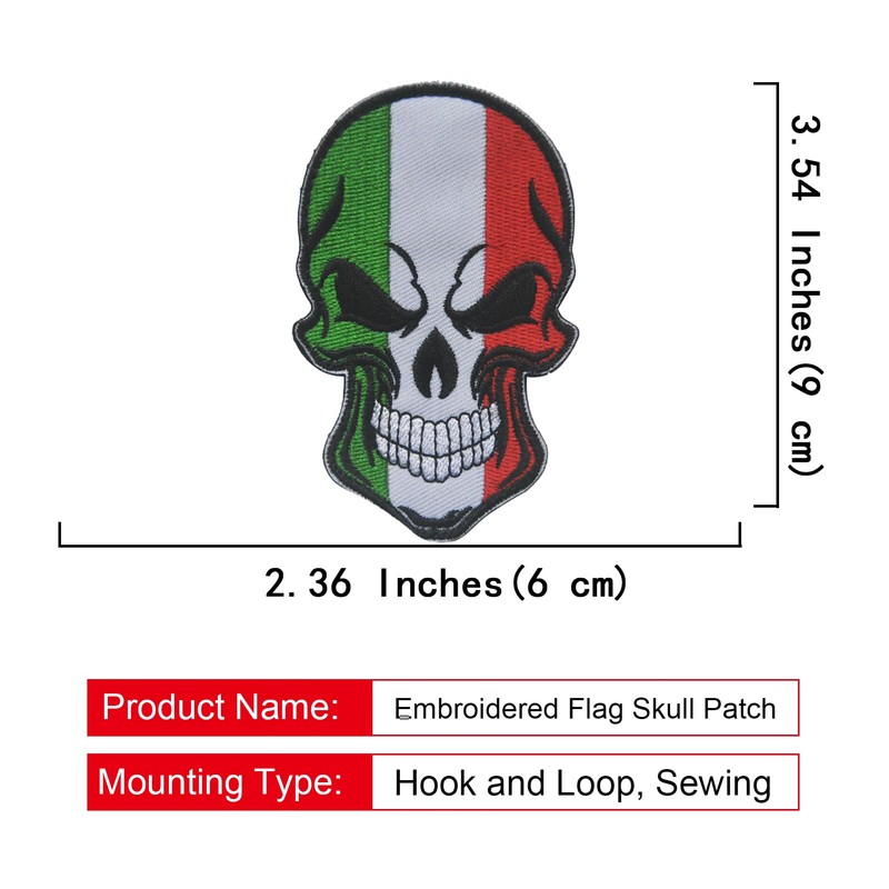 EmWoot 2PCS Italy Flag Patches Skull Patch Embroidered Tactical Military