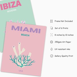 JarThenaAMCS - 6 impresiones artísticas de pared de viaje de color rosa, estética, decoración minimalista para habitación, póster de arte minimalista para recámara, recámara universitario, color rosa