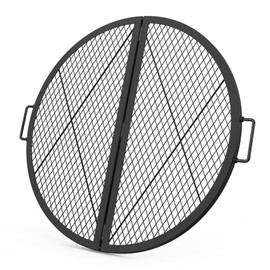 only fire X-Marks Fire Pit Cooking Grate, Foldable Round Grate for Outdoor Cooking, Heavy Duty Steel Campfire BBQ Grill Grid with Handle, Portable Camping Cookware, 30 inch