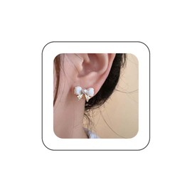 Vintage Acrylic White Bow Earrings Tiny Bowknot Stud Earring Small Bow Pearl Earring Cz Pearl Ribbon Earrings Jewelry for Women